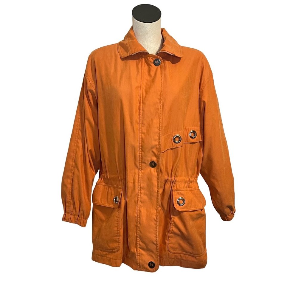 Larry Levine Vintage Outerwear Cinched Cargo Utility Jacket Orange Microfiber L